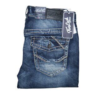 True Luck Men's Bootcut Jeans Size 32x32 Thick Stitched Pockets Dark Wash BKE